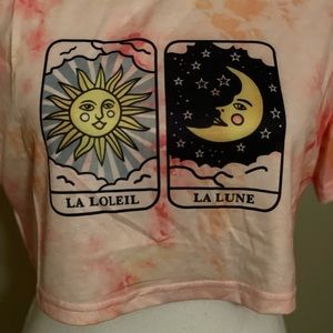 Pink tye dye sun and moon crop top